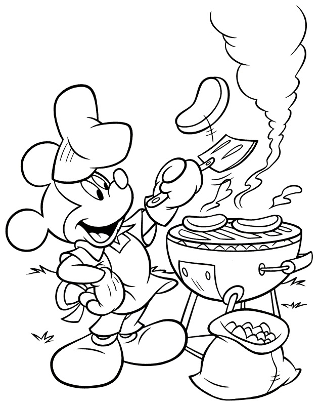 Mickey Make A Bbq Disney Coloring Page