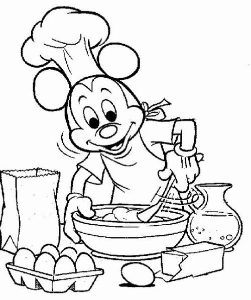 Mickey Making Cake Disney Coloring Page