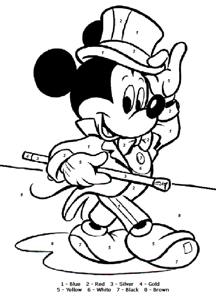 Mickey Mouse Color by Number Kindergarten Coloring Page