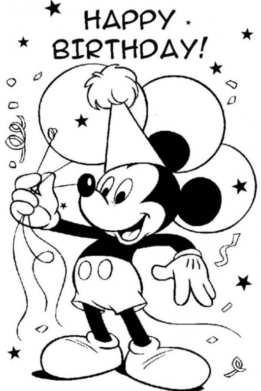 Mickey Mouse Happy Birthday Coloring Page