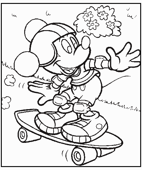 Mickey On Skateboard Disney 9e31 Coloring Page