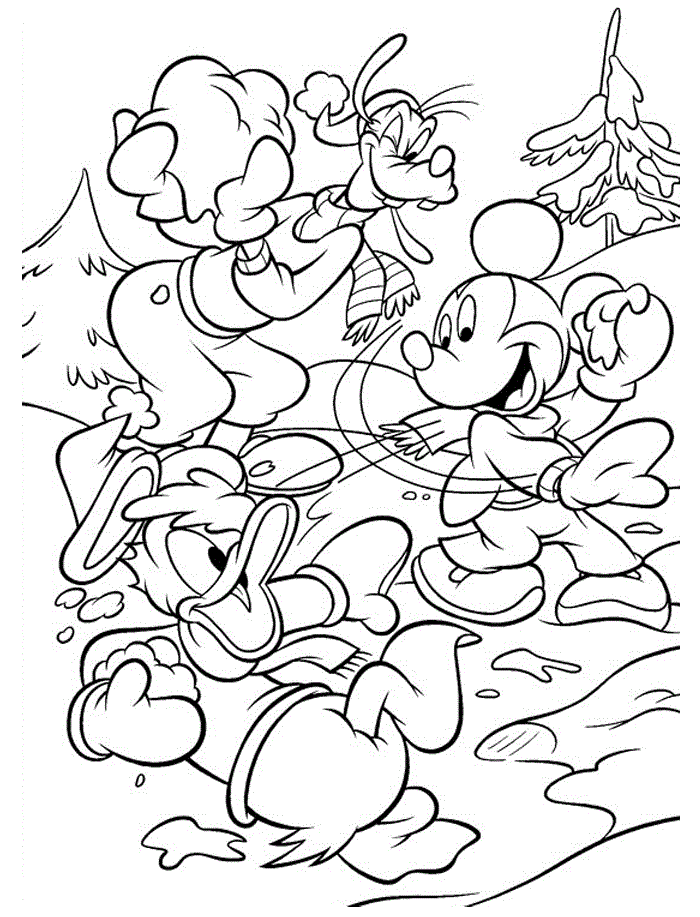 Mickey Plays Snow War Disney Coloring Page