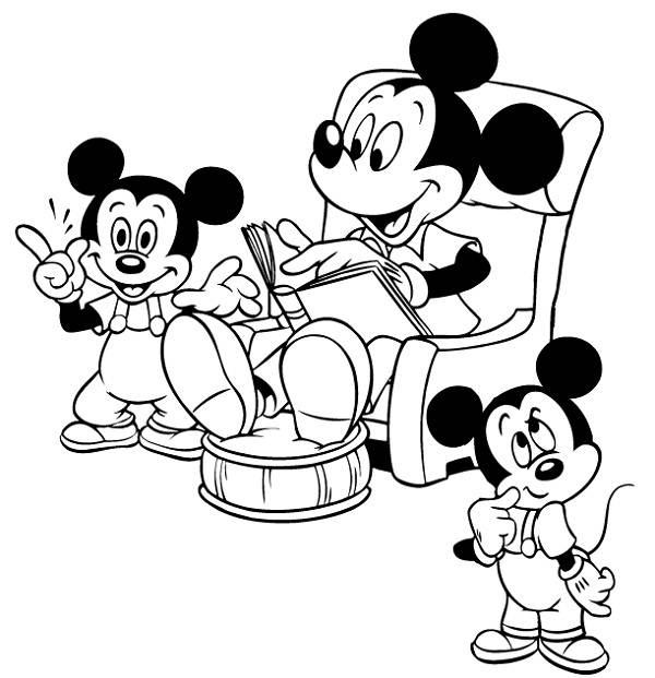 Mickey Read Story Disney Coloring Page