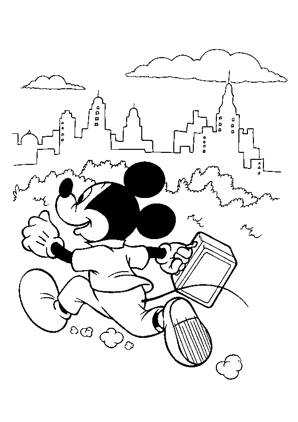 Mickey Run To Work Disney Coloring Page