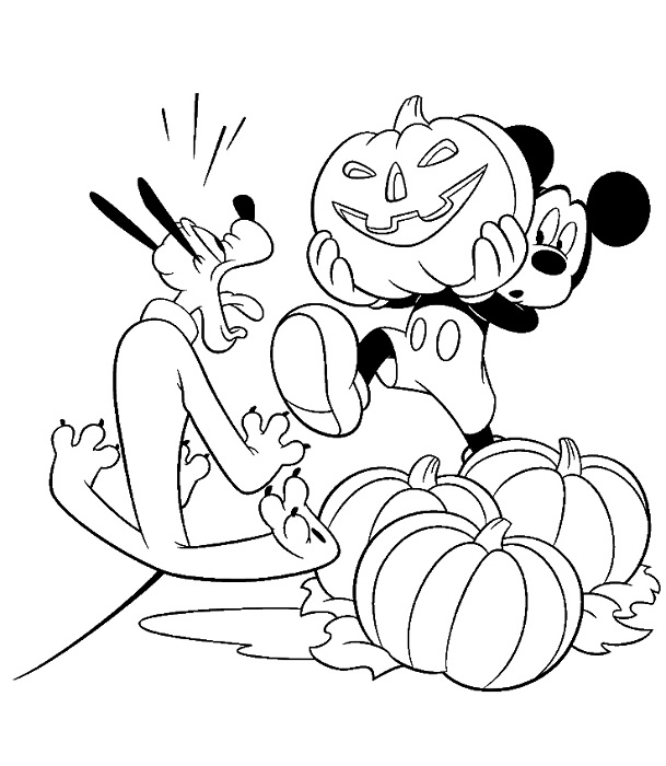 Mickey Shows Pluto A Pumpkin Disney Coloring Page