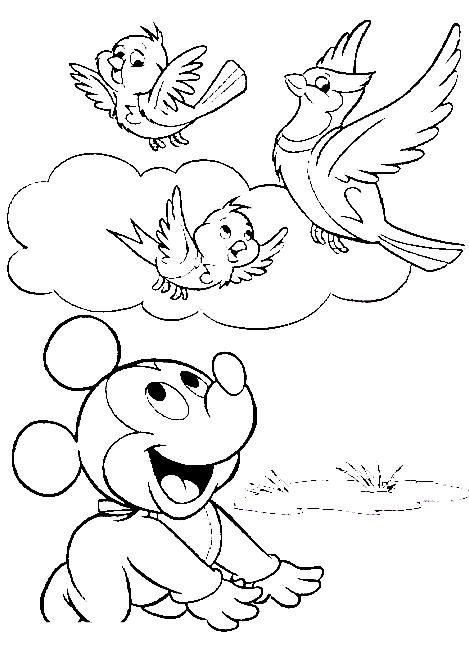 Mickey Stares At Birds Disney B3eb Coloring Page