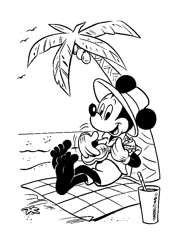 Mickey Under Coconut Tree Disney 7589 Coloring Page