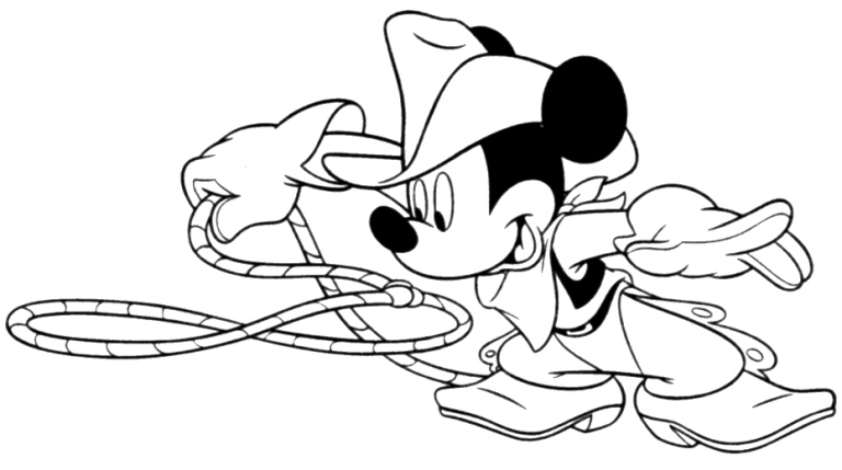 Mickey With A Rope As Cowboy Disney Coloring Page