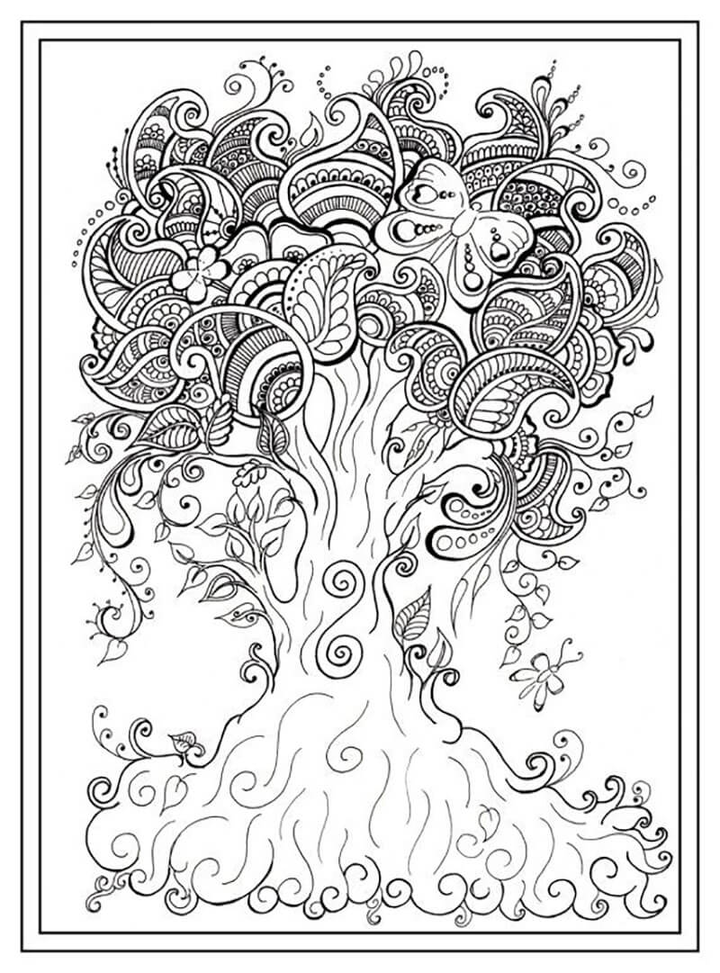 Mindfulness with big Tree Cool Coloring Page