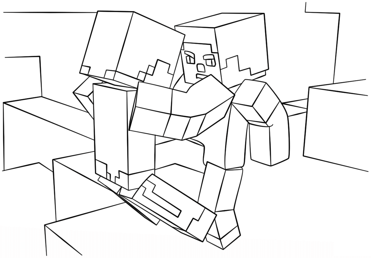 Minecraft Fight Scene Coloring Page