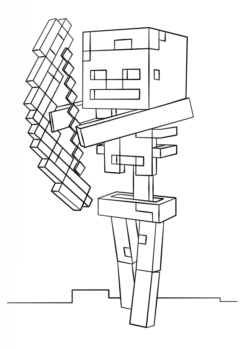 Minecraft Skeleton With Bow Coloring Page