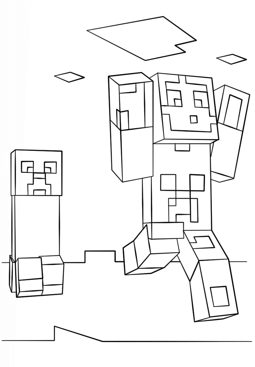 Minecraft Steve And Creeper Coloring Page