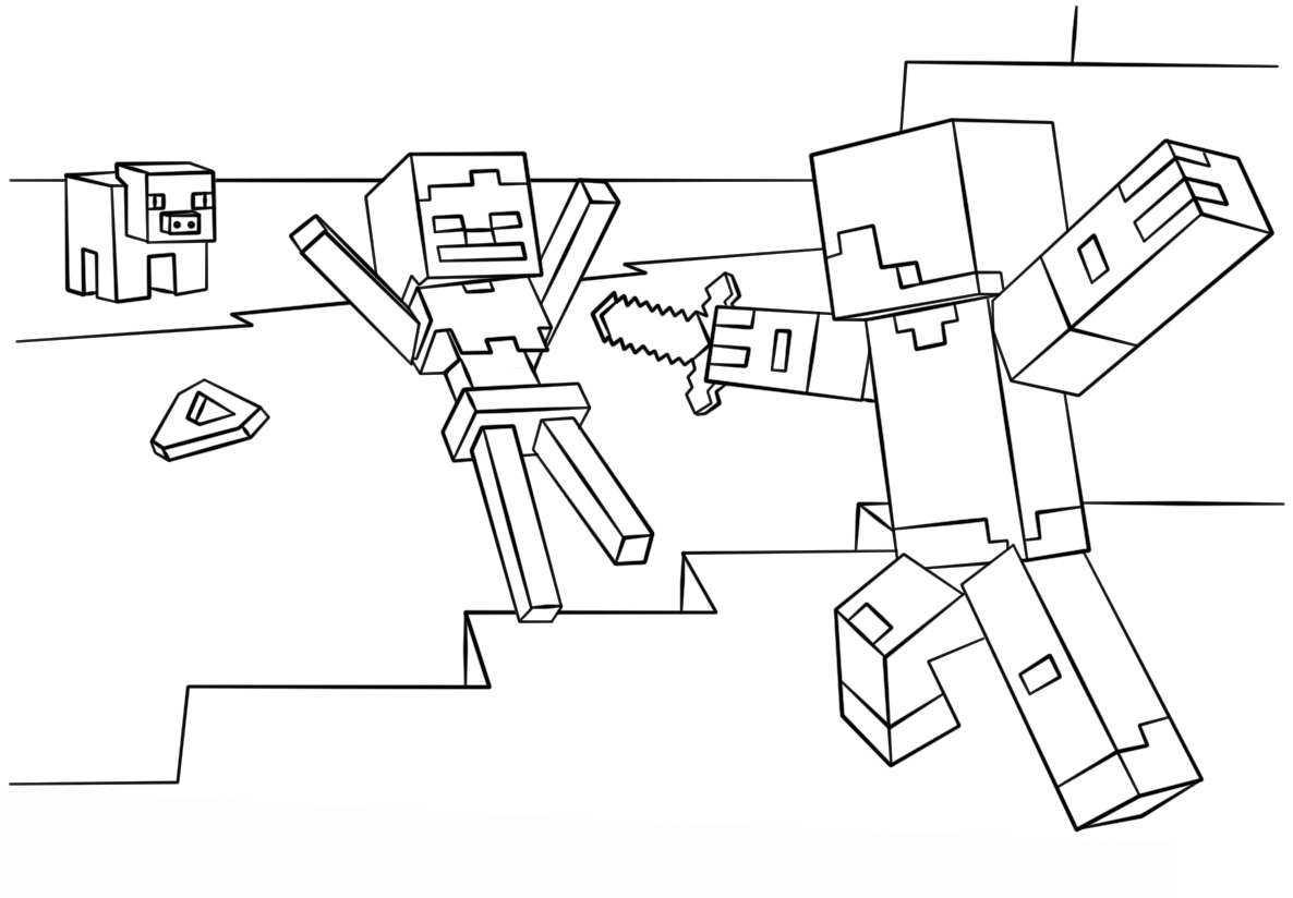 Minecraft Steve Vs Skeleton Coloring Page
