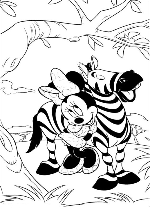 Minnie And A Zebra Disney Coloring Page