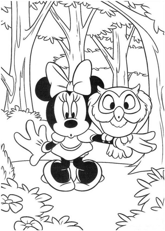 Minnie And An Owl Disney Coloring Page