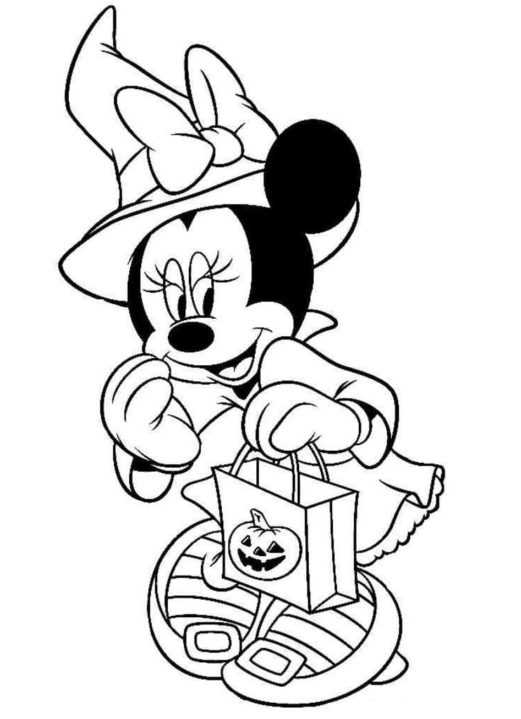 Minnie and Candy Bag Coloring Page