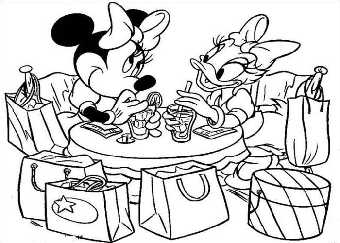 Minnie And Daisy In A Cafe Disney B629 Coloring Page
