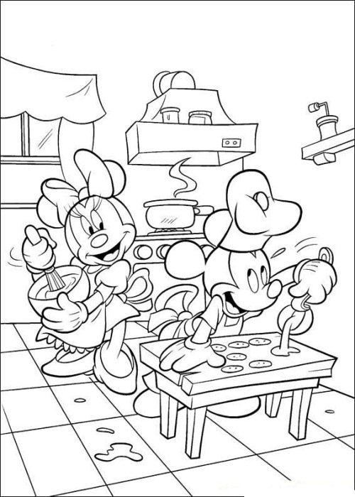 Minnie And Mickey Baking Disney Coloring Page