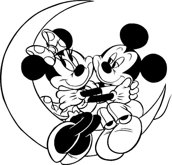 Minnie And Mickey On Moon Disney Coloring Page
