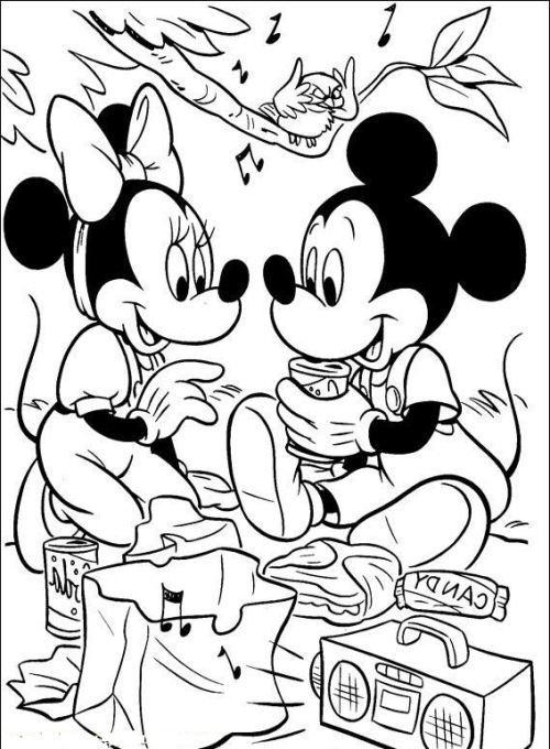 Minnie And Mickey Picnic Disney Aa88 Coloring Page