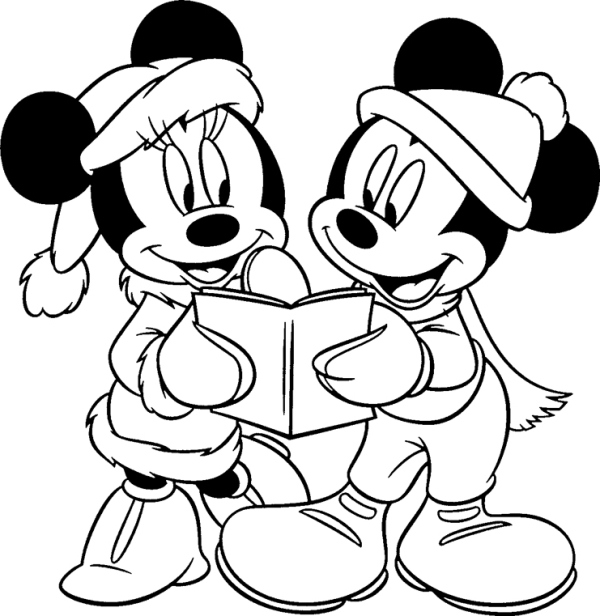 Minnie And Mickey Reading A Book Disney Coloring Page