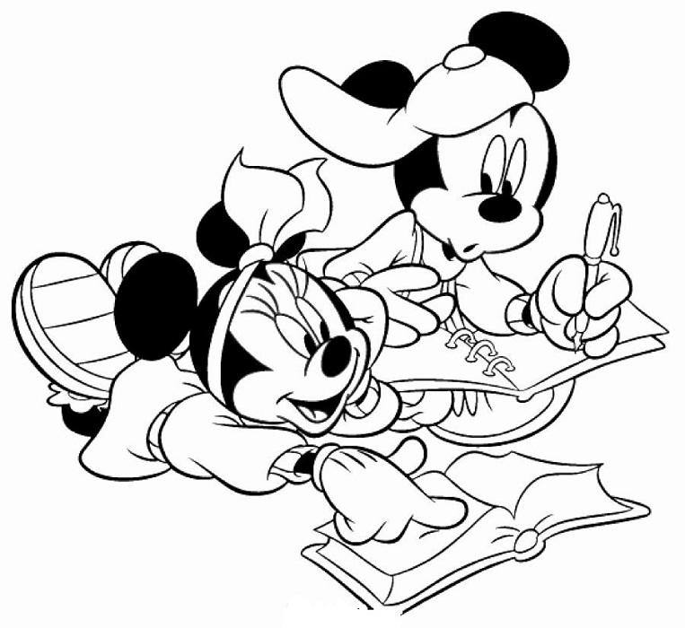 Minnie And Mickey Study Together Disney Coloring Page