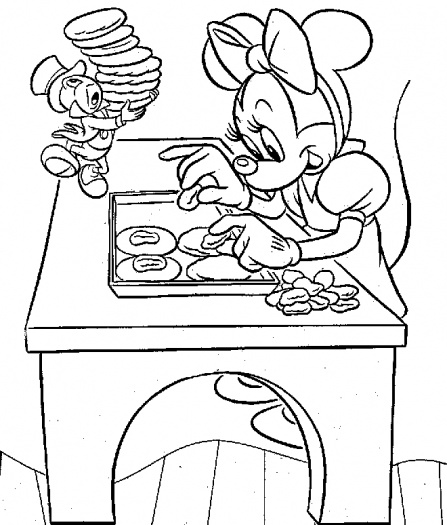 Minnie Making Cookies Disney Coloring Page
