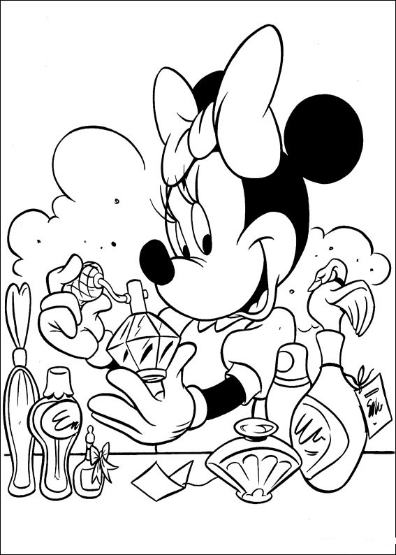 Minnie Putting Perfume On Disney Coloring Page