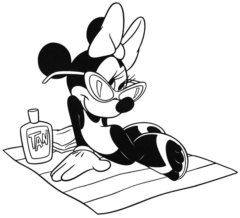 Minnie Tanning In Beach Disney 1106 Coloring Page