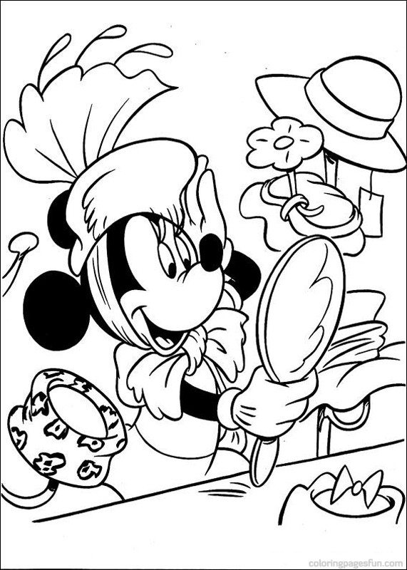 Minnie Trying A Fancy Hat Disney Coloring Page