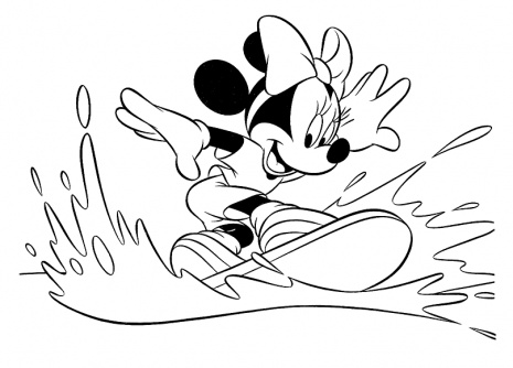 Minnie Water Boarding Disney Coloring Page