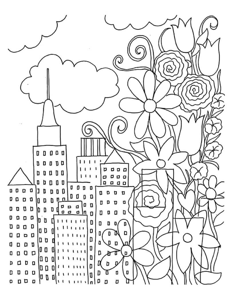 Modern City Mindfulness Cool Coloring Page