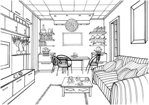 Modern Living Room Coloring Page