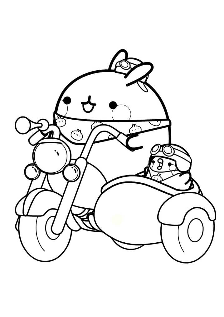 Molang and Piu-Piu on Motobike