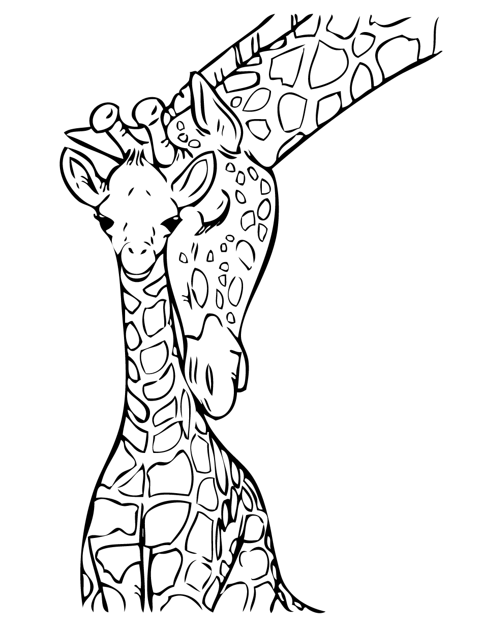 Mom And Baby Giraffes Coloring Page