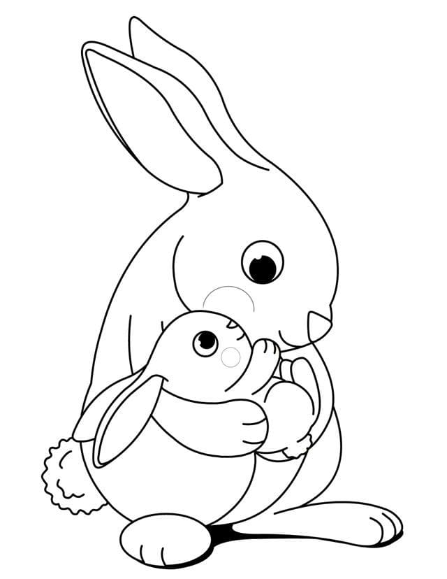 Mom and Baby Rabbit Coloring Page