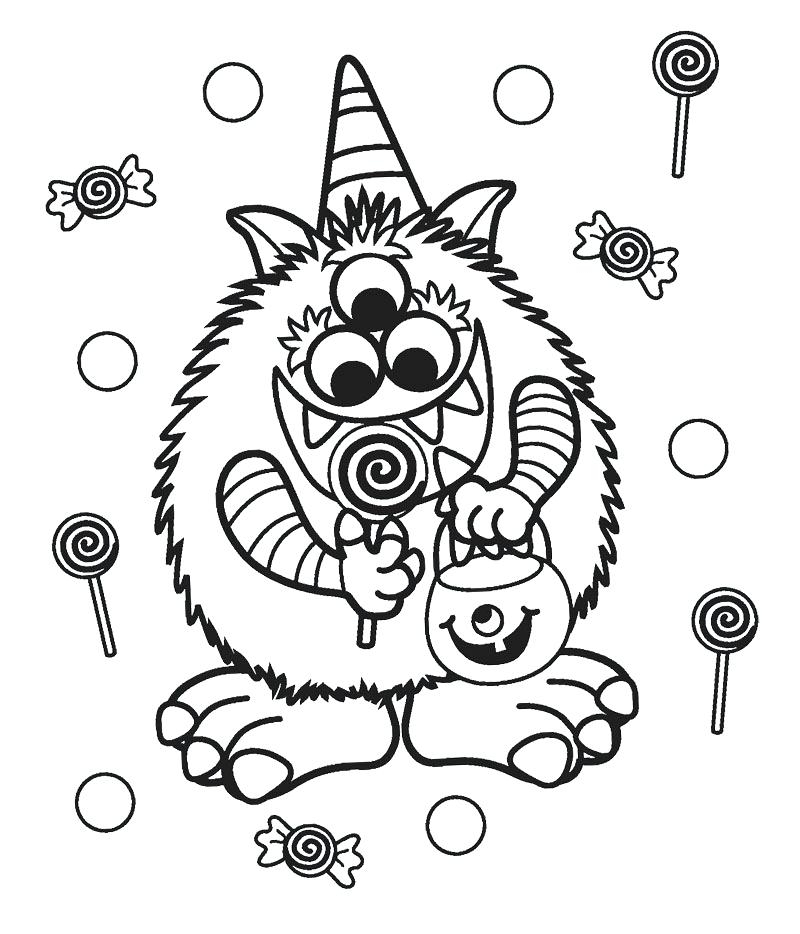 Monster Eating Candy Coloring Page