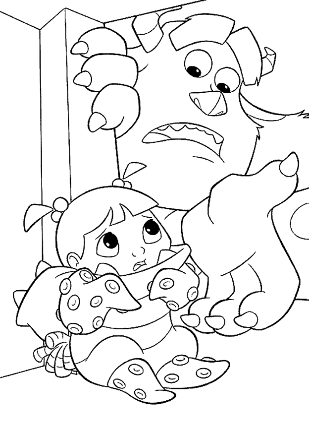 Monsters Incs Sulley cares for Boo Coloring Page