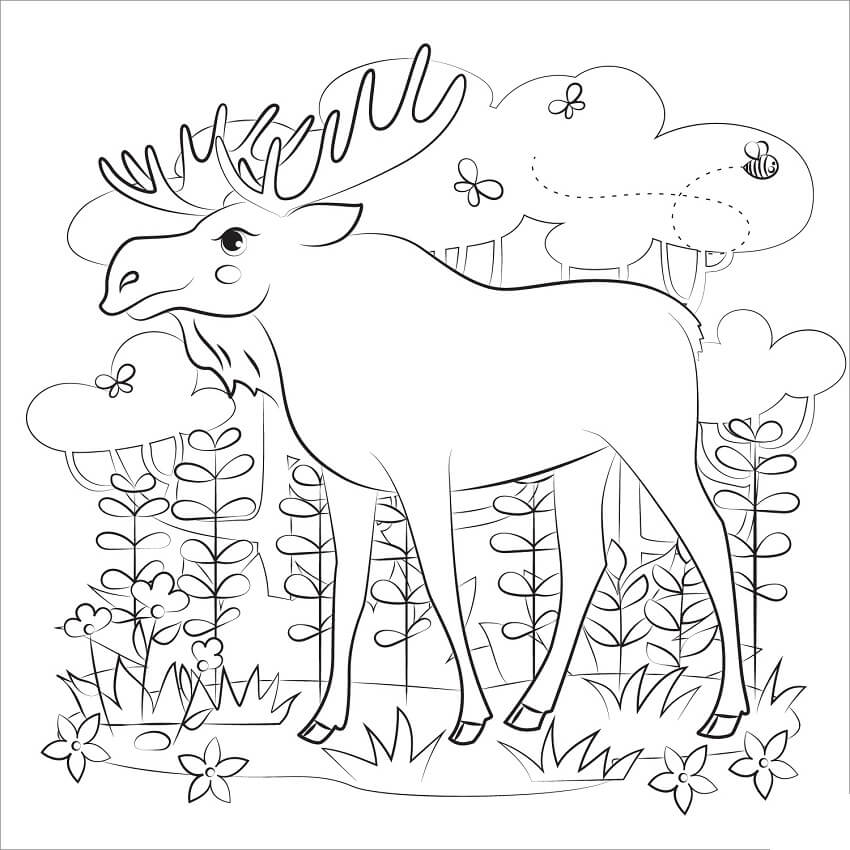 Moose in the Wood Coloring Page
