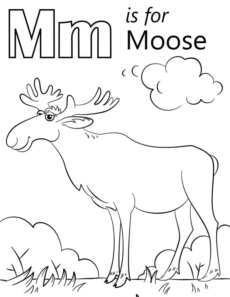 Moose Letter M Coloring Page