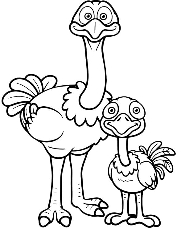 Mother and Baby Ostrich Coloring Page