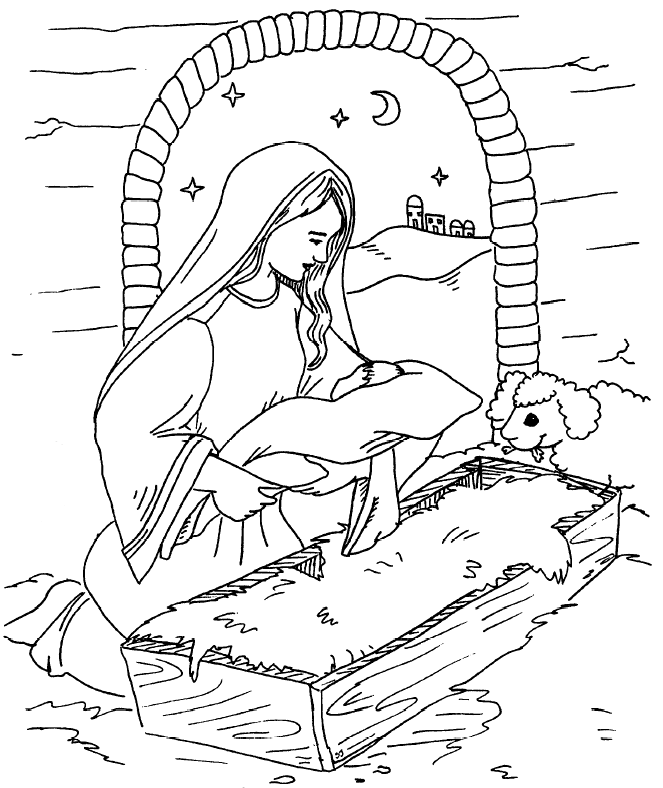 Mother Mary and Baby Jesus Coloring Page