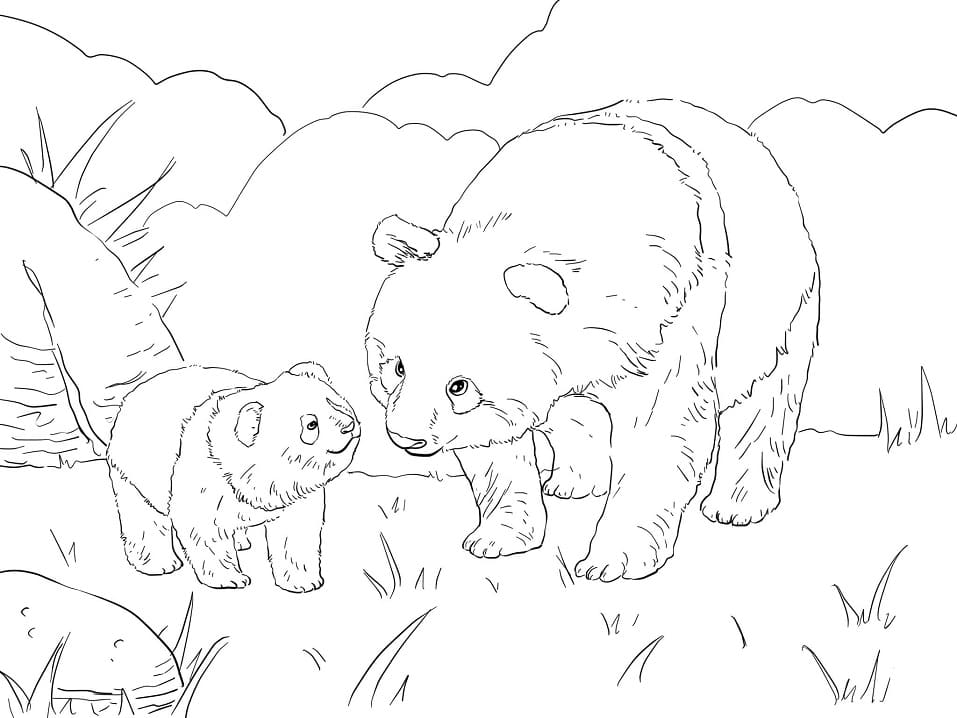 Mother Panda with Baby Coloring Page