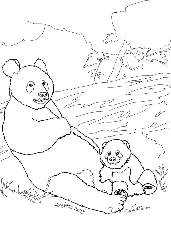 Mother with Baby Panda Coloring Page