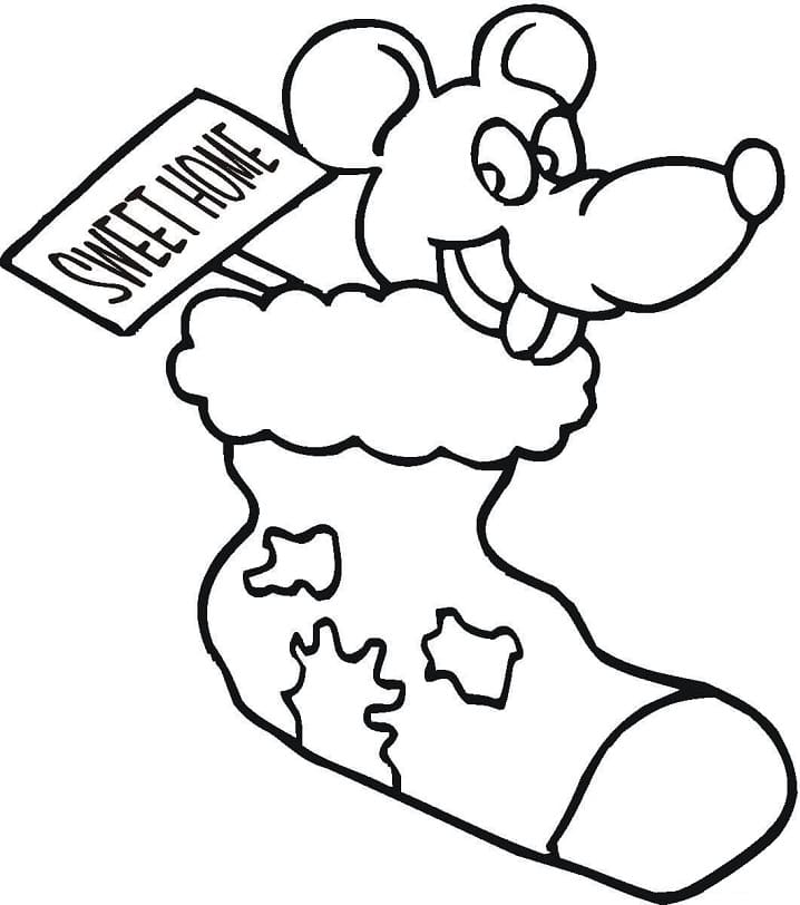 Mouse in Christmas Stocking Coloring Page