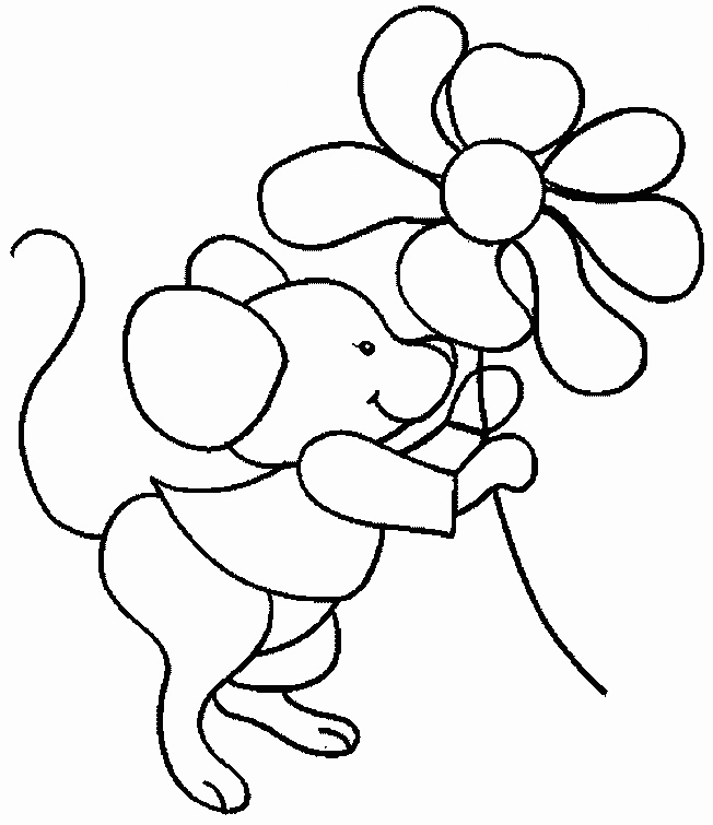 Mouse With Flower Coloring Page