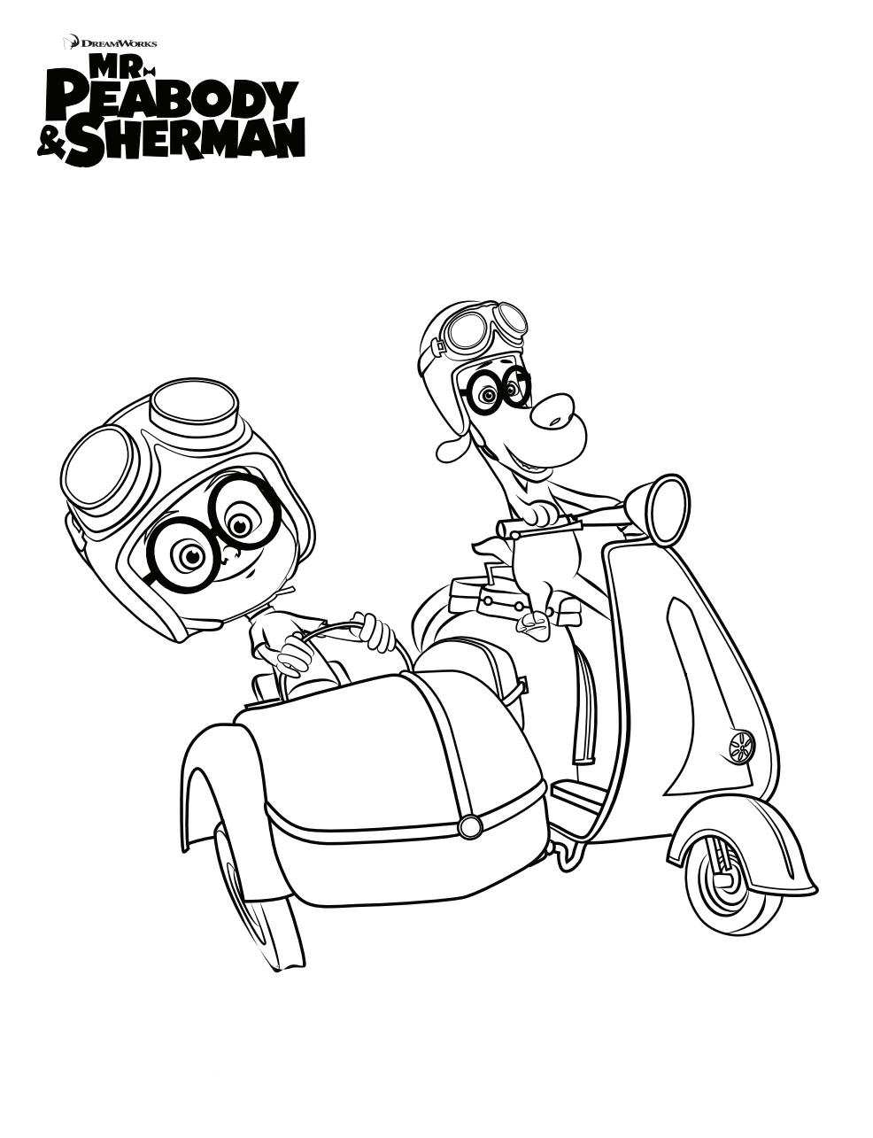 Mr Peabody And Sherman On A Motorcycle Coloring Page