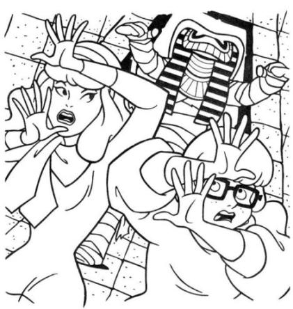 Mummy Chasing Velma And Daphne Scooby Doo Coloring Page