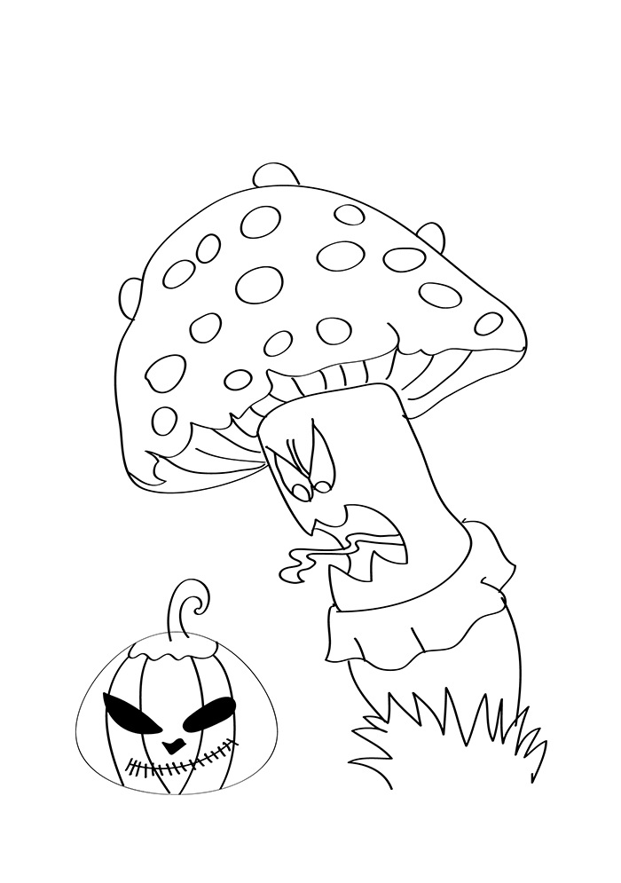 Mushroom Scolding Pumpkin Coloring Page