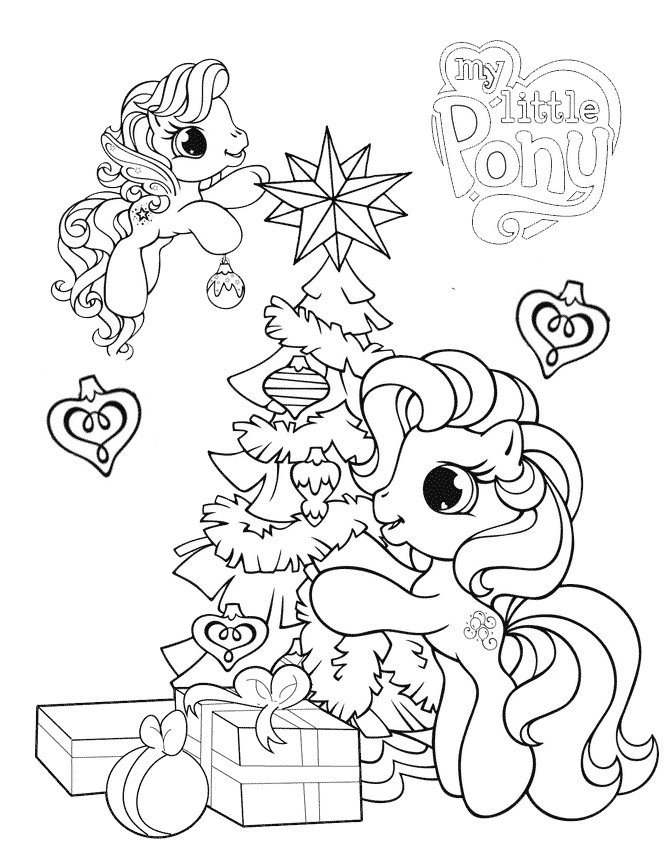 My Little Pony And Christmas Tree Coloring Page